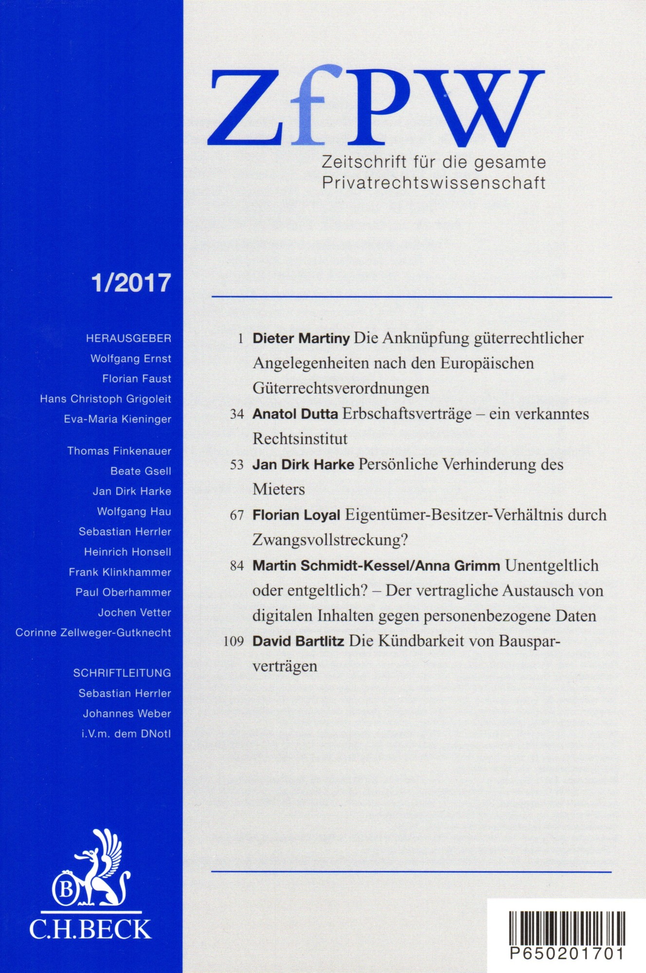 Zum Artikel "Soeben erschienen: Bartlitz, Die Kündbarkeit von Bausparverträgen, ZfPW 2017, S. 109 ff."
