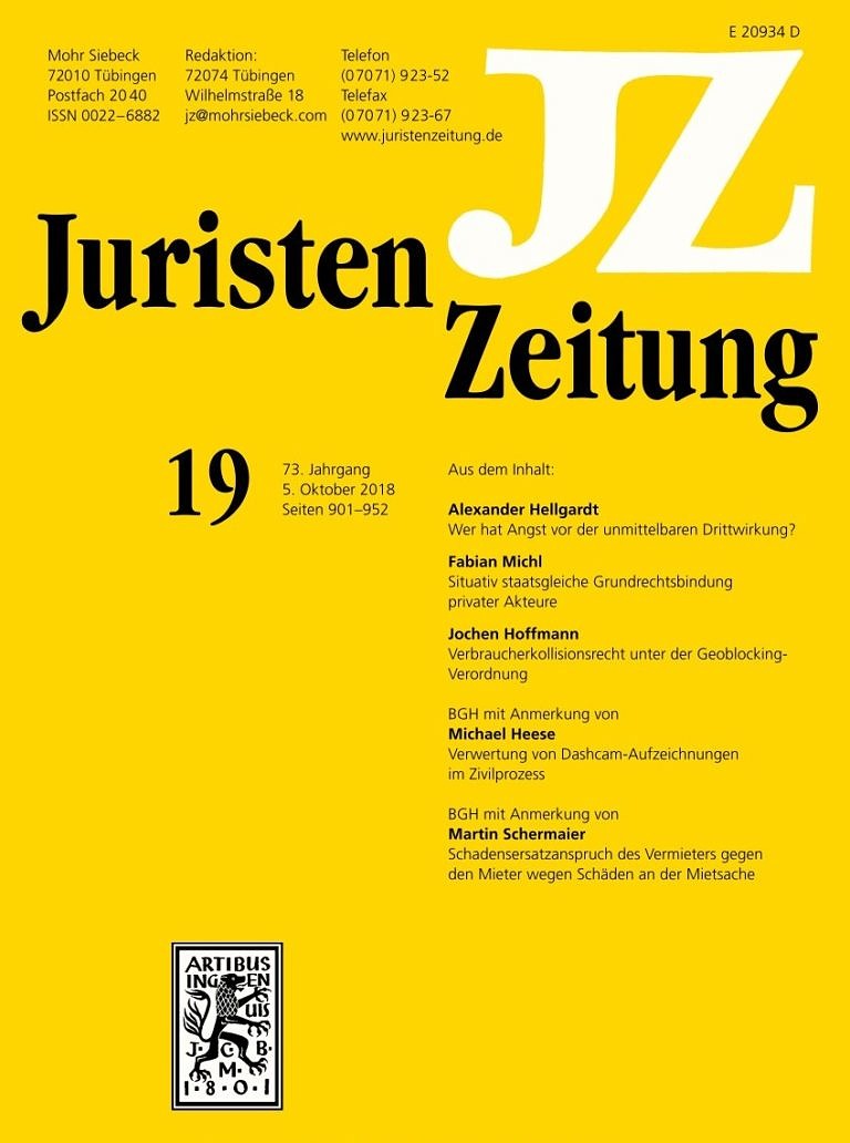 Neue Publikation: Jochen Hoffmann – Verbraucherkollisionsrecht unter der Geoblocking-Verordnung, JZ 2018, S. 918-926