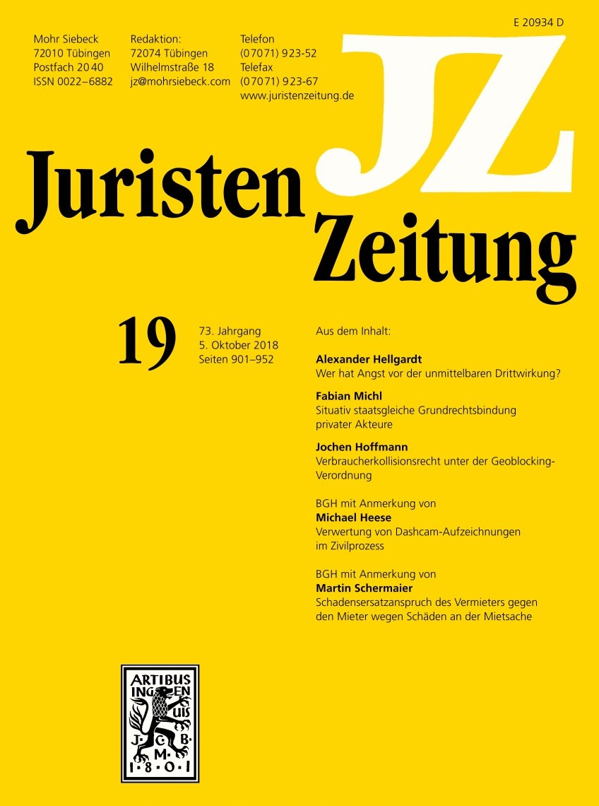 Zum Artikel "Neue Publikation: Jochen Hoffmann – Verbraucherkollisionsrecht unter der Geoblocking-Verordnung, JZ 2018, S. 918-926"