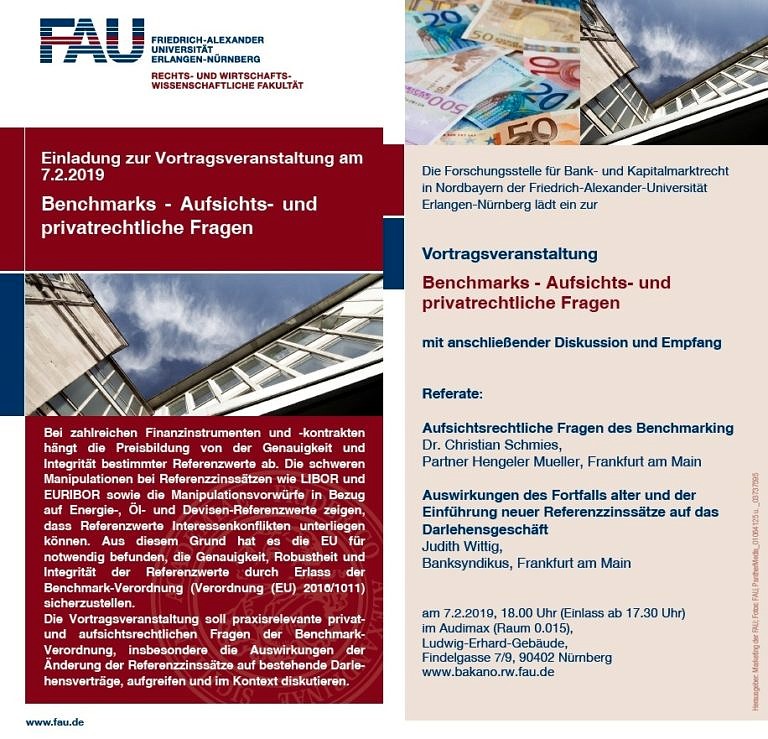 Einladung zur Vortragsveranstaltung: Benchmarks – Aufsichts- und privatrechtliche Fragen