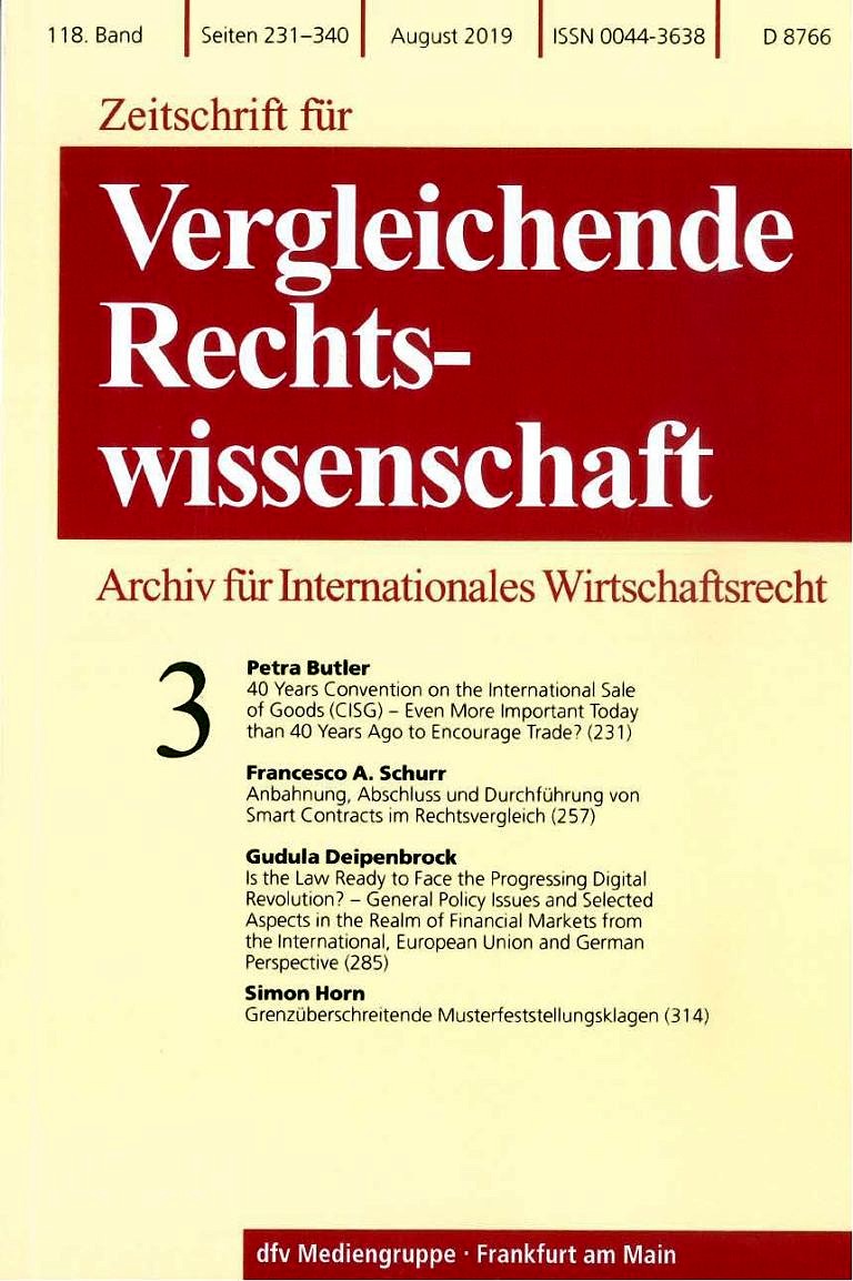 Neue Veröffentlichung: Simon Horn, Grenzüberschreitende Musterfeststellungsklagen, ZVglRWiss 118 (2019), S. 314–340