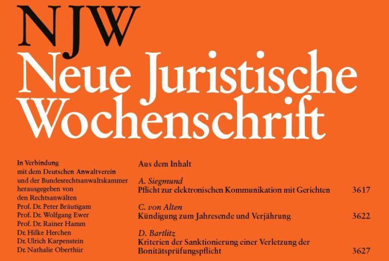 Just published: Bartlitz, Kriterien der Sanktionierung einer Verletzung der Bonitätsprüfungspflicht, NJW 2021, 3627 ff.