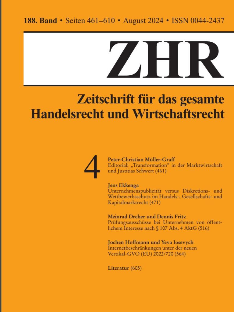 Just published: Hoffmann/Iosevych, Internetbeschränkungen unter der neuen Vertikal-GVO (EU) 2022/720, ZHR 188 (2024), 564 ff.